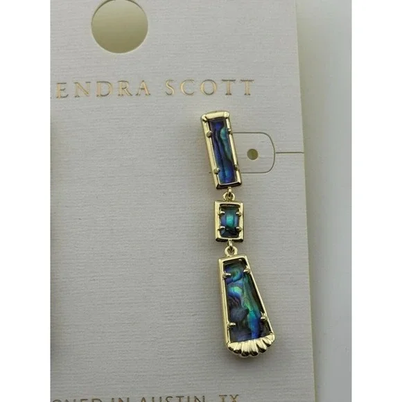Kendra Scott Serena Linear Dangle Earrings Abalone Shell Gold Tone - Picture 3 of 11